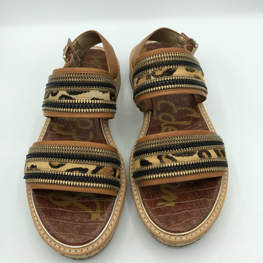 Women’s Tan Leopard-Trim Sandals